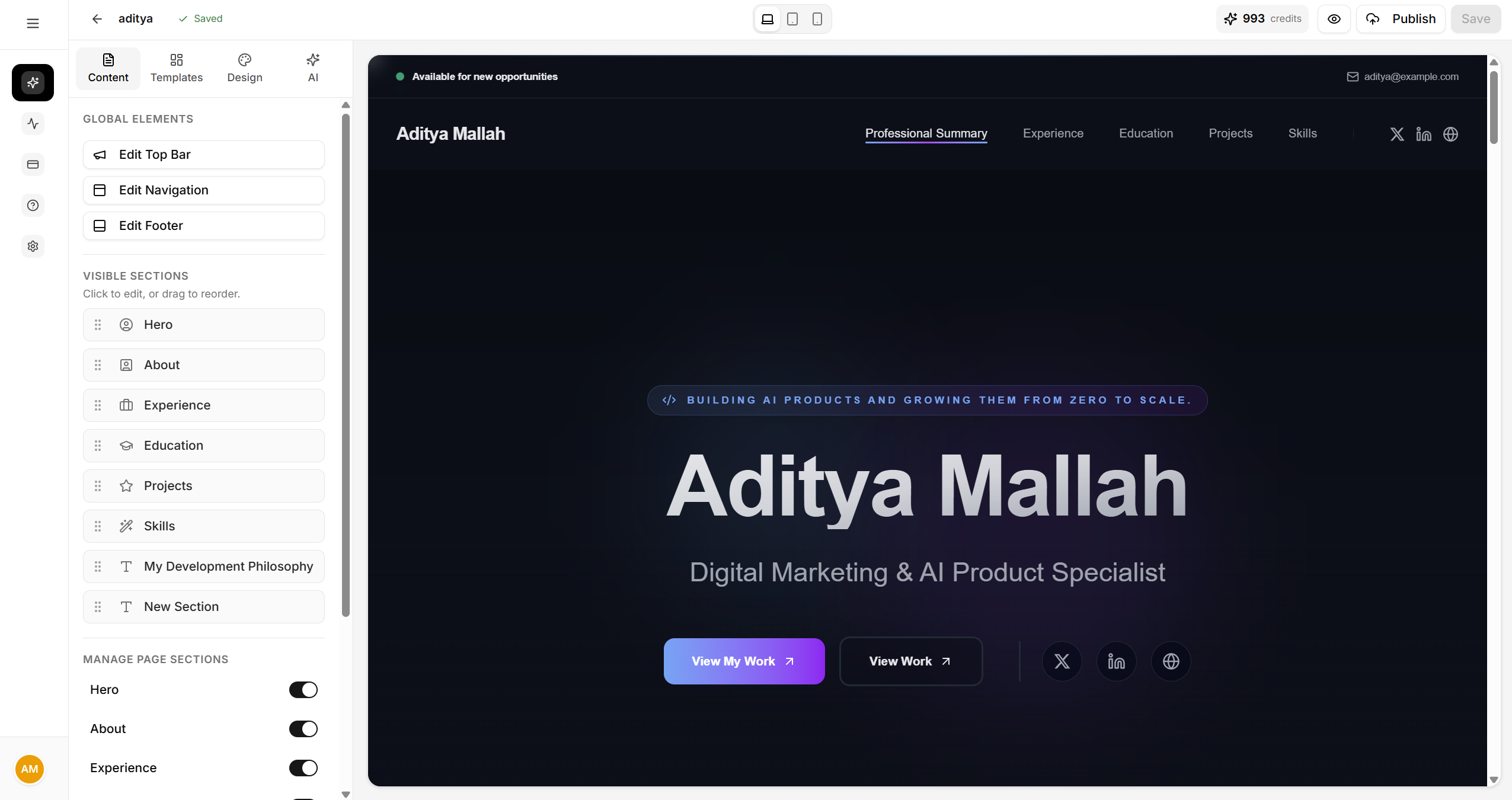 Preview of a 0Portfolio project